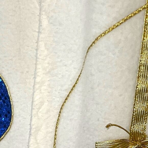 Hand Sewn Christmas Holiday Sequin Bead Ornament Gold Ribbon Fleece Jacket Top - Picture 13 of 16